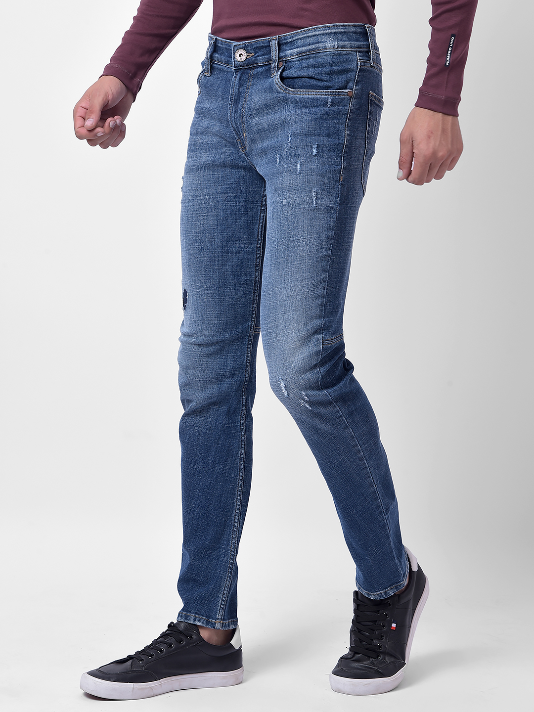 Numero Uno Men Mid Blue Mid Blue Skinny Fit Low Rise Sustainable Jeans